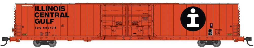 Bluford Shops N Pullman-Standard 86' Auto Parts Double-Door Boxcar - Ready to Run -- Illinois Central Gulf #680131 (orange, black, white)