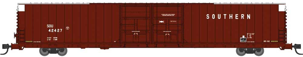 Bluford Shops N Pullman-Standard 86' Auto Parts Double-Door Boxcar - Ready to Run -- Southern Railway #42488 (Claytor Scheme 1980s, Boxcar Red, white)