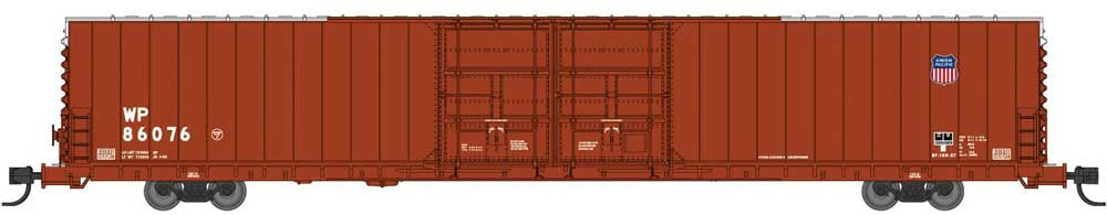 Bluford Shops N Pullman-Standard 86' Auto Parts Double-Door Boxcar - Ready to Run -- Union Pacific WP #86076 (1980s Boxcar Red, white, small UP shield)