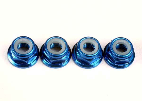Traxxas 4147X Nuts, 5mm flanged nylon locking (aluminum, - Blue-anodized) (4) - TRA4147X