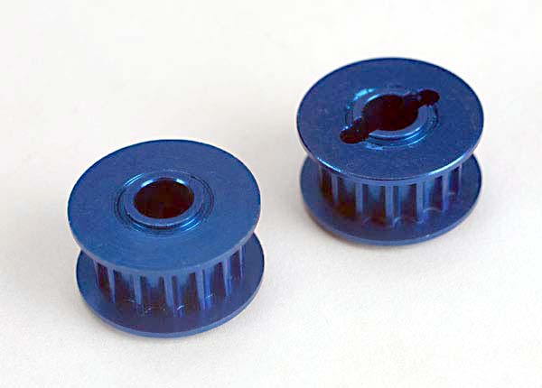 Traxxas 4395X Pulleys , 15-groove (Front / Rear) (blue-anodized , light-weight aluminum) (2) / flanges (2) - TRA4395X