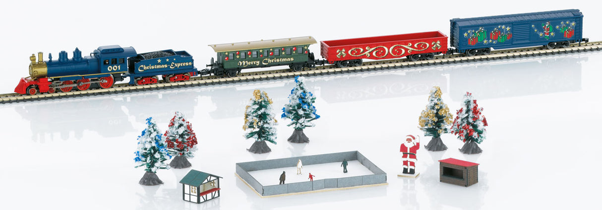 Marklin 81846 Z American Christmas Market Starter Set - Standard DC -- Christmas Express (120 Volts; Includes 4-6-0 Loco, Coach, Gondola, Boxcar)