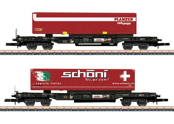 Type Sdkmms Deep Well Flatcar w/Semi Trailer Load 2-Pack - Ready to Run -- Hupac (Era VI, black)