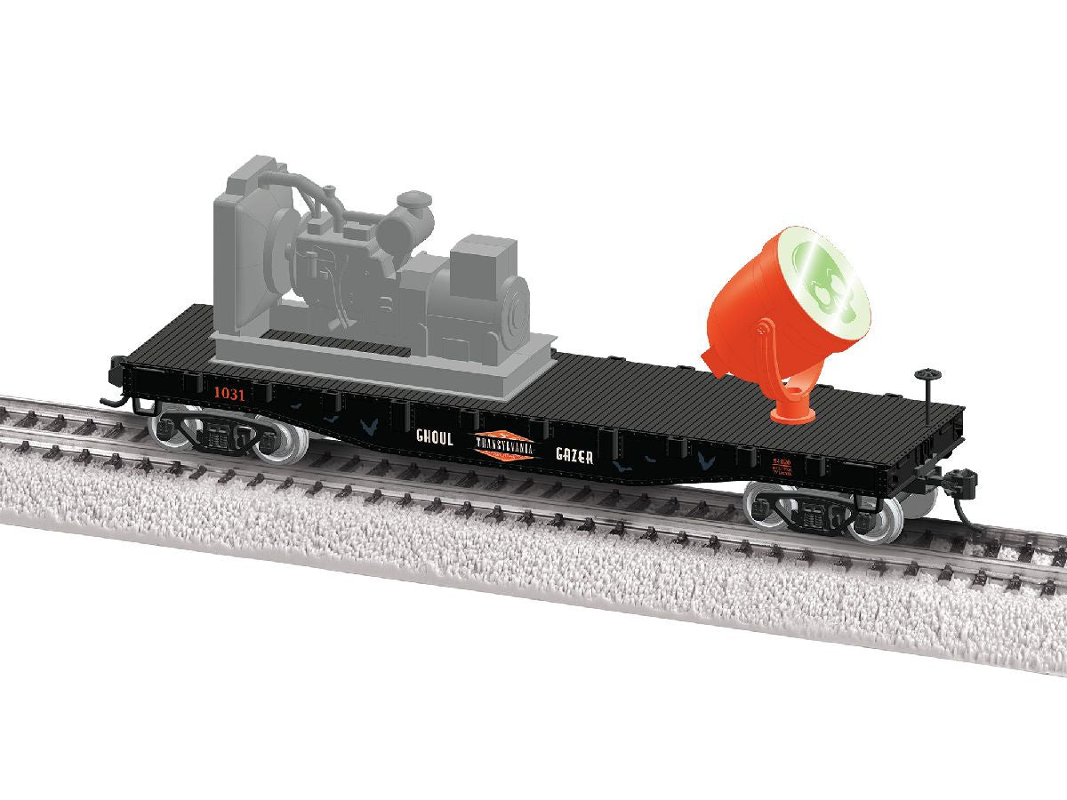 Lionel HO 2654030 Searchlight Car - Ready to Run -- Ghoul Gazer Halloween #1031 (black, orange, gray)