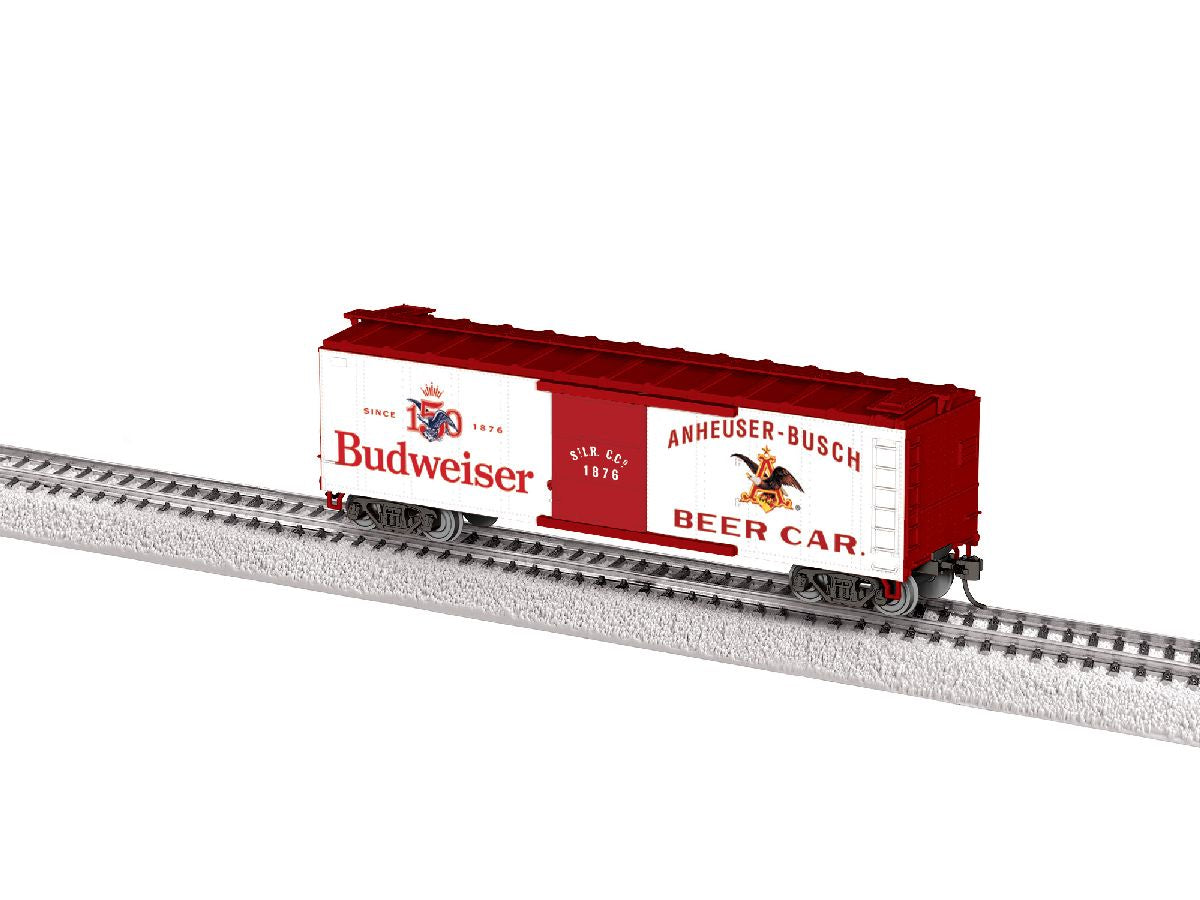Lionel HO 2654160 40' Steel Flat-End Plug-Door Reefer/Boxcar - Ready to Run -- Budweiser (150th Anniversary, white, red)
