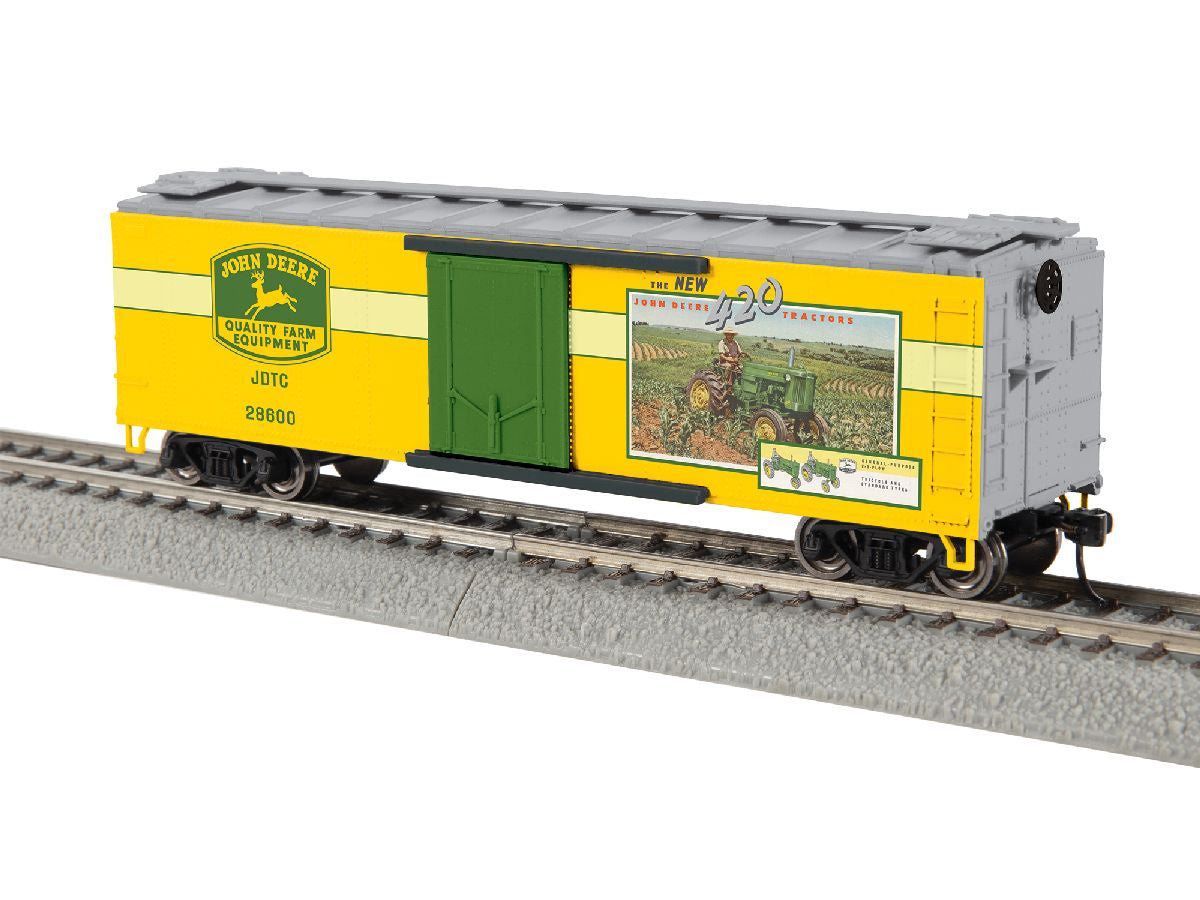 Lionel HO 2654380 40' Steel Flat-End Plug-Door Reefer/Boxcar - Ready to Run -- John Deere Tractors #28600 (yellow, gray, green)