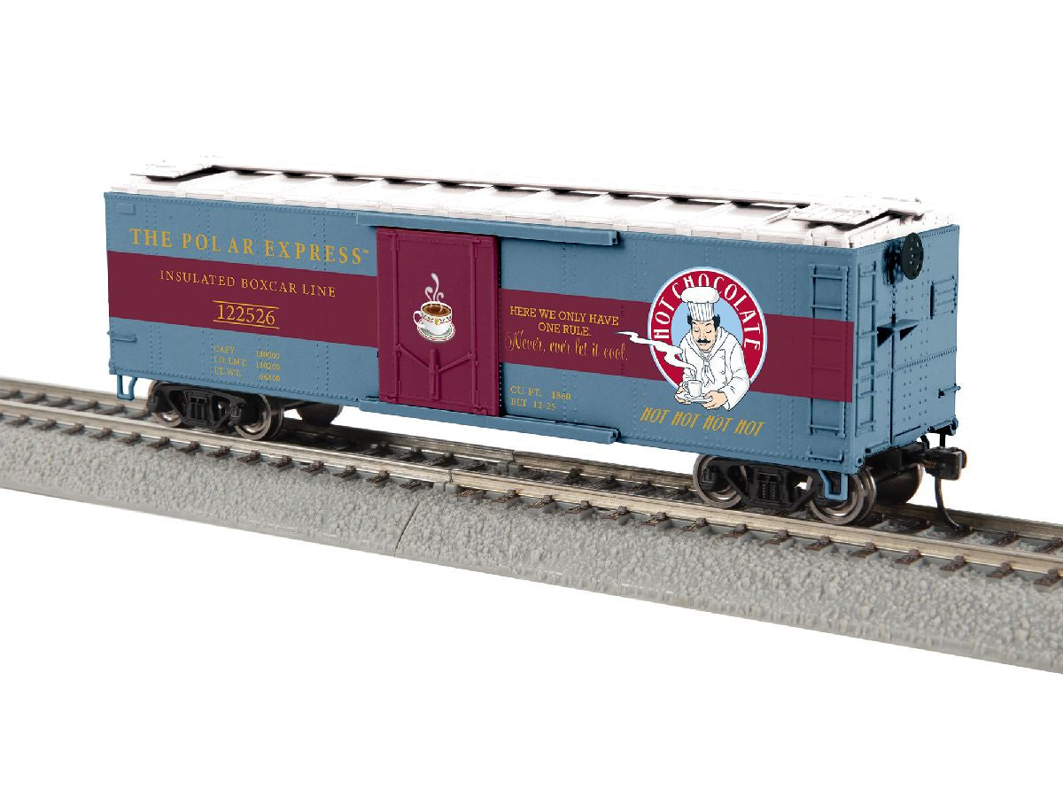 Lionel HO 2654400 40' Steel Flat-End Plug-Door Reefer/Boxcar - Ready to Run -- The Polar Express #122526 (Hot Chocolate, blue, maroon)
