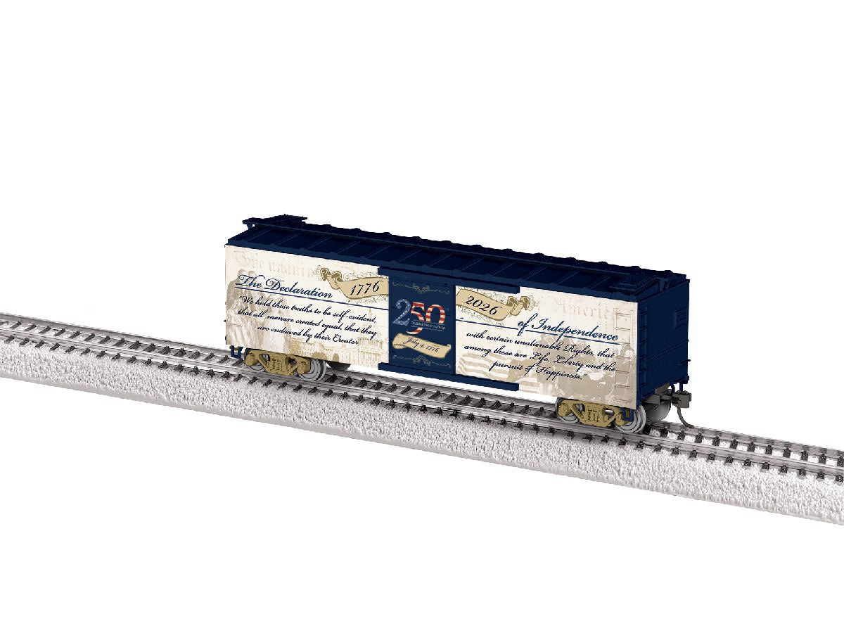 Lionel HO 2664120 40' Steel Flat-End Boxcar - Ready to Run -- Declaration of Independence (sepia, blue)