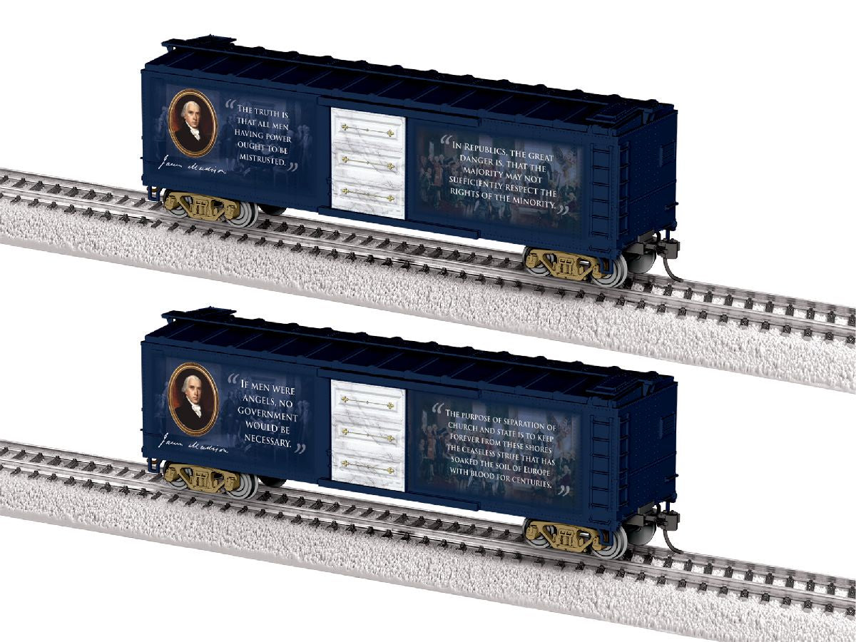 Lionel HO 2664140 40' Steel Flat-End Boxcar - Ready to Run -- James Madison (blue, white)