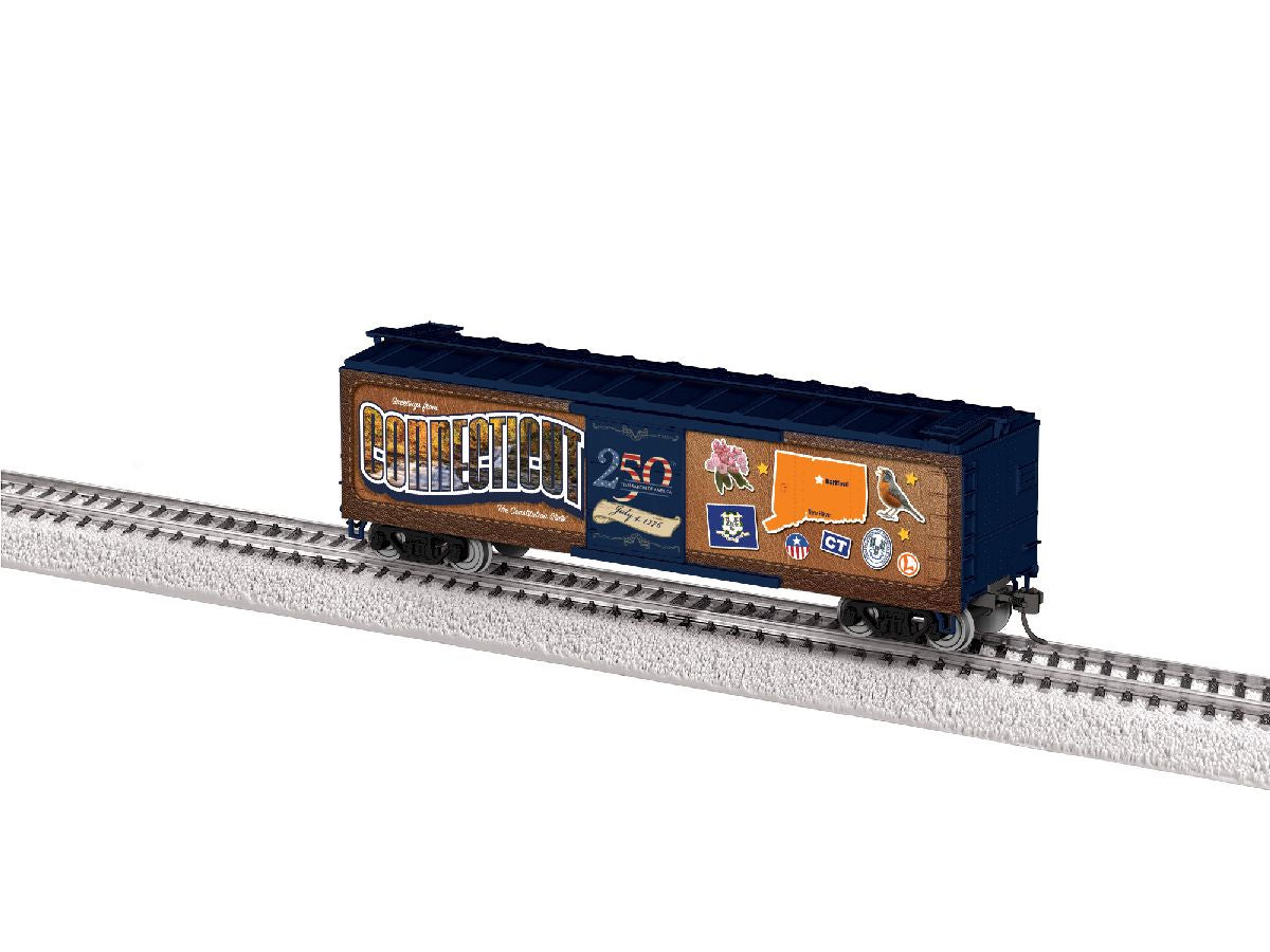 Lionel HO 2664200 40' Steel Flat-End Boxcar - Ready to Run -- Connecticut - 50 State Series (brown, blue, 250th America Celebration)