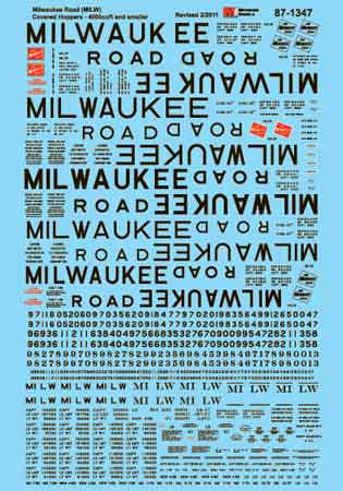 Microscale HO Railroad Decal Set -- Milwaukee Road 4000 Cubic Foot & Smaller Covered Hoppers