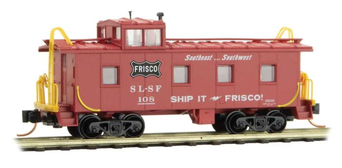 Micro-Trains 36' Riveted Steel Cupola Caboose - Ready to Run -- St. Louis-San Francisco 108 (red, black, yellow, Frisco Logo, Ship It Slogan - 489-10000420