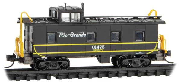Micro-Trains 36' Riveted-Steel Cupola Caboose - Ready to Run -- Denver & Rio Grande Western #01475 (black, yellow stripes) - 489-10000560