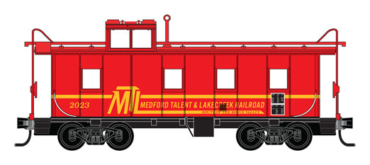 36' Riveted Steel Cupola Caboose - Ready to Run -- Medford, Talent & Lakecreek #2023 (Fantasy Scheme, red, yellow)
