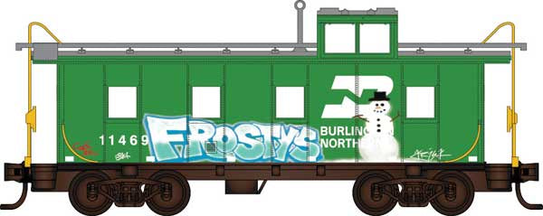 Micro-Trains 100 44 063 N 36' Riveted-Steel Cupola Caboose - Ready to Run -- Burlington Northern #11469 (Weathered, Cascade Green, white, Christmas Graffiti