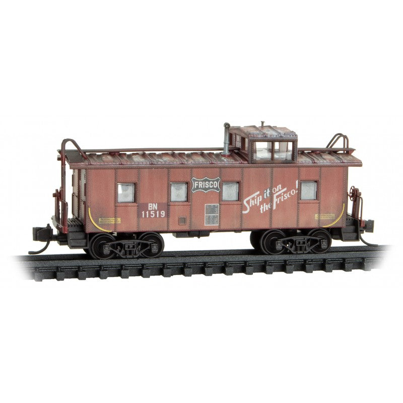 Micro-Trains 36' Riveted-Steel Cupola Caboose - Ready to Run -- St. Louis-San Francisco BN #11519 (Weathered, Boxcar Red, Ship It Slogan) - 489-10044580