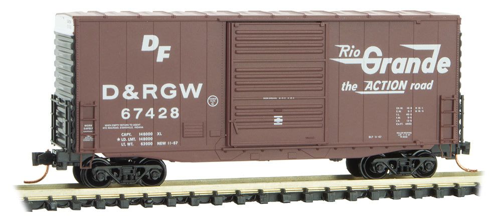 Micro-Trains Pullman-Standard 40' Hy-Cube Boxcar - Ready to Run -- Denver & Rio Grande Western 67428 (Boxcar Red, black, white, Flying Grande L - 489-10100031