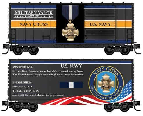 Micro-Trains Modified P-S 40' Hy-Cube Boxcar - Ready to Run - Military Valor Award Car -- Navy Cross: U.S. Navy - 489-10100767