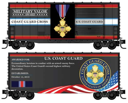 Micro-Trains Modified P-S 40' Hy-Cube Boxcar - Ready to Run - Military Valor Award Car -- Coast Guard Cross: U.S. Coast Guard - 489-10100771
