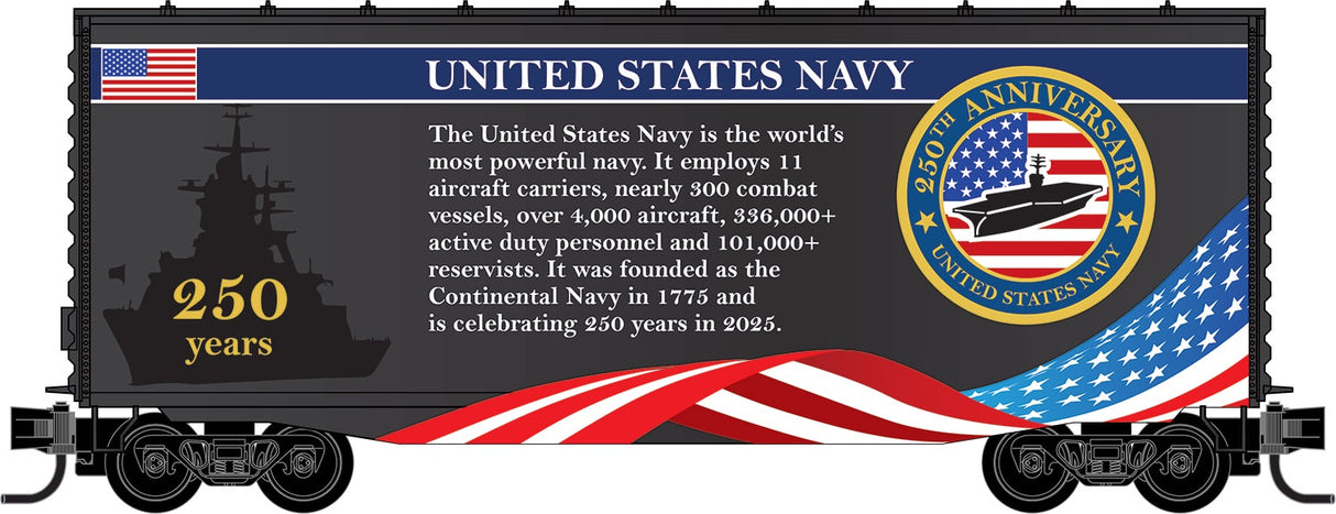 Micro-Trains 101 00 842 N 40' Hi-Cube Boxcar with Picture Panel - Ready to Run -- U.S. Navy Anniversary Car