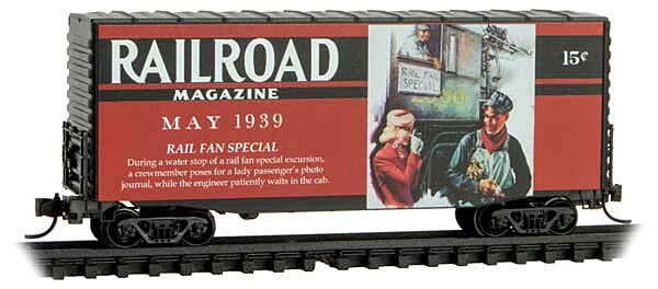 Micro-Trains Modified Pullman-Standard 40' Hy-Cube Boxcar - Ready to Run -- Railroad Magazine May 1939 (red, black, Days Gone By #3) - 489-10100882