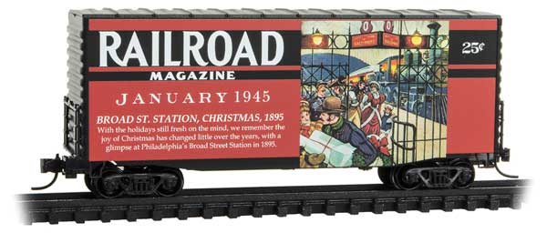 Micro-Trains Modified Pullman-Standard 40' Hy-Cube Boxcar - Ready to Run -- Railroad Magazine, January 1945 (red, black; Years Gone By #11) - 489-10100890