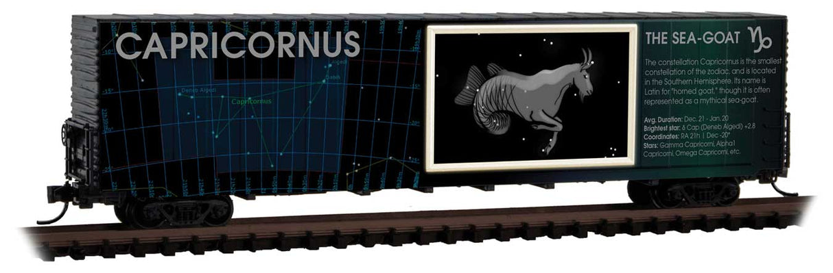 Micro-Trains Illuminated Constellation Zodiac 60' High-Cube Boxcar - Ready to Run -- Capricorn (blue, black) - 489-10200212