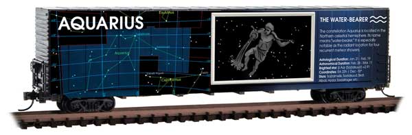 Micro-Trains Illuminated Constellation Zodiac 60' High-Cube Boxcar - Ready to Run -- Aquarius (blue, black) - 489-10200213