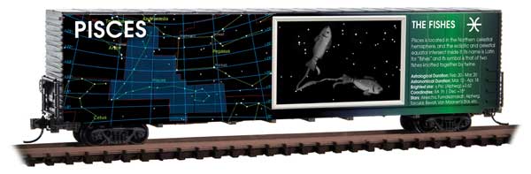 Micro-Trains Illuminated Constellation Zodiac 60' High-Cube Boxcar - Ready to Run -- Pisces (blue, black) - 489-10200214