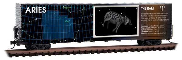 Micro-Trains Illuminated Constellation Zodiac 60' High-Cube Boxcar - Ready to Run -- Aries (blue, black) - 489-10200215