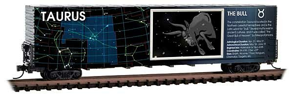Micro-Trains Illuminated Constellation Zodiac 60' High-Cube Boxcar - Ready to Run -- Taurus (blue, black) - 489-10200216
