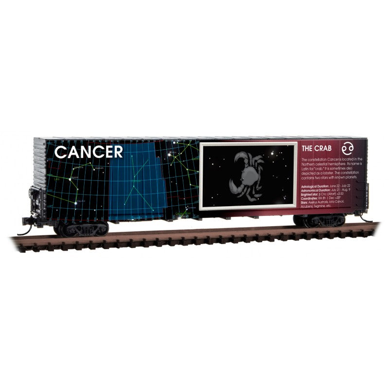 Micro-Trains Illuminated Constellation Zodiac 60' High-Cube Boxcar - Ready to Run -- Cancer (blue, black) - 489-10200218
