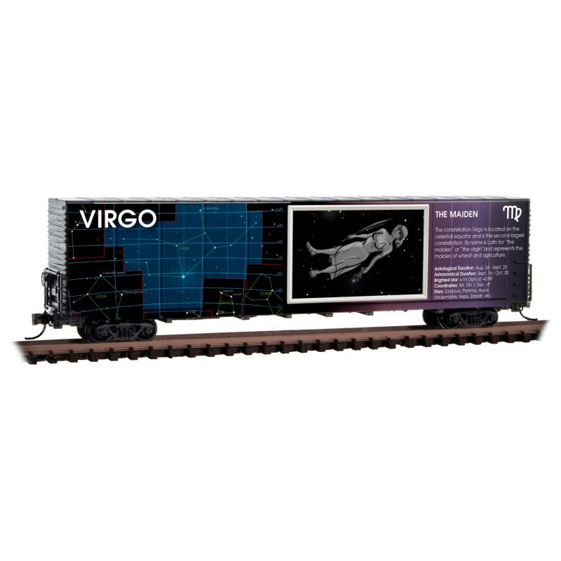 Micro-Trains Illuminated Constellation Zodiac 60' High-Cube Boxcar - Ready to Run -- Virgo (blue, black) - 489-10200220