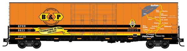 60' Excess-Height Double-Door Boxcar - Ready to Run -- Buffalo and Pittsburgh Railroad #8823 (35th Anniversary Scheme, orange)