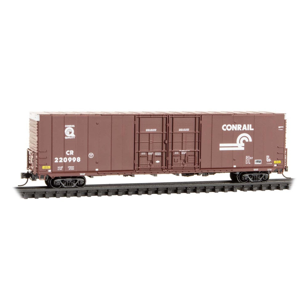 Micro-Trains N 60' Excess-Height Double-Plug-Door Boxcar - Ready-to-Run -- Conrail #220998 (Boxcar Red, white)