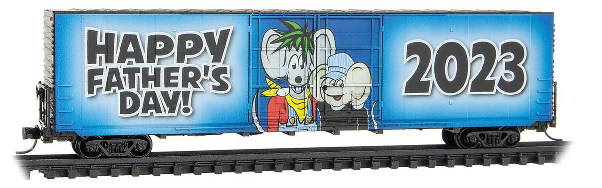 Micro-Trains 60' Excess-Height Double-Door Boxcar - Ready to Run -- 2023 Fathers Day Car (blue, Micro-Mouse & Son) - 489-10200843