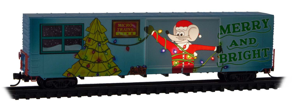 Micro-Trains 102 00 854 N 60' Excess-Height Double-Plug-Door Boxcar - Ready-to-Run -- 2025 Micro-Mouse Christmas Car - Lighted