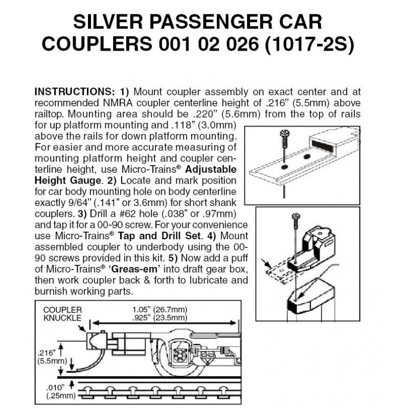 Micro-Trains N Scale 1017-2 Coupler - Assembled -- Silver 2 Pair