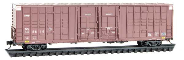 Micro-Trains N Berwick 60' Excess-Height Waffle-Side Double Plug-Door Boxcar - Ready to Run -- Norfolk Southern #655819 (Boxcar Red, Family Tree #7)