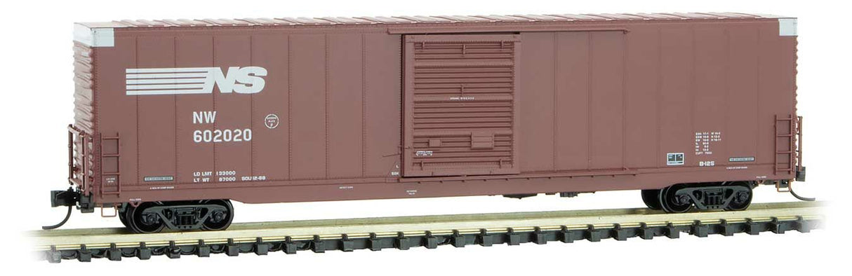 Micro-Trains 60' Excess Height Single-Door Boxcar with Riveted Sides - Ready to Run -- Norfolk Southern 602020 (Boxcar Red, white) - 489-10400070
