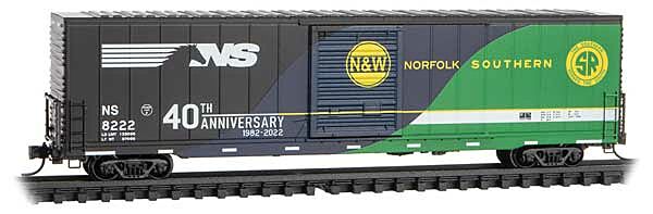 Micro-Trains 60' Excess Height Single-Door Boxcar with Riveted Sides - Ready to Run -- Norfolk Southern #8222 (40th Anniversary Commemorative Scheme) - 489-10400090