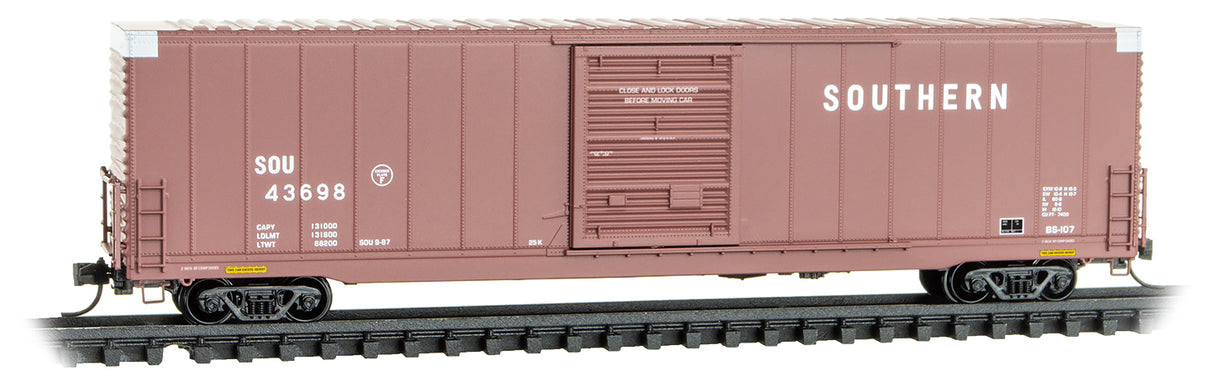 60' Excess Height Single-Door Boxcar with Riveted Sides - Ready to Run -- Southern Railway #43698 (Claytor Scheme, Boxcar Red)