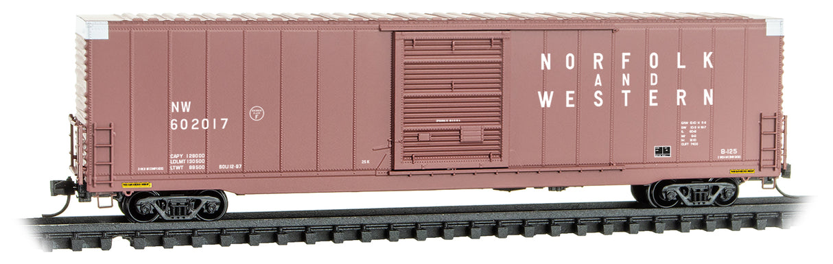 60' Excess Height Single-Door Boxcar with Riveted Sides - Ready to Run -- Norfolk & Western #602017 (Claytor Scheme, Boxcar Red)