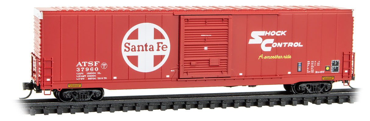 Micro-Trains N 60' Excess Height Single-Door Boxcar with Riveted Sides - Ready to Run -- Santa Fe #37960 (red, white, Large Logo)