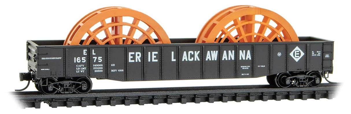 Micro-Trains N 50' Steel 15-Panel Fixed-End Fishbelly-Side Gondola w/Load - Ready to Run -- Erie Lackawanna #16575 (black, Large Lettering)