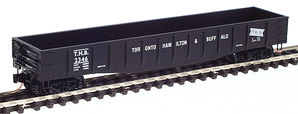 Micro-Trains 50' Steel Side 14 Panel, Fixed End Gondola -- Toronto, Hamilton & Buffalo #2346 (black, white lettering) - 489-105100
