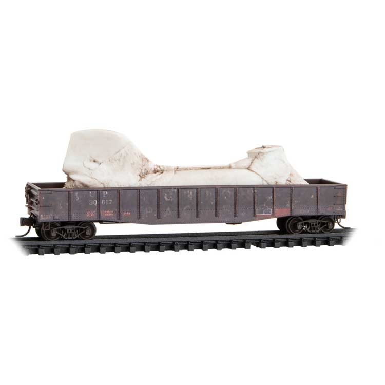 50' 15-Panel Fixed-End Gondola with Helicopter Part Load - Ready to Run -- Union Pacific #30017 (Weathered, Boxcar Red)