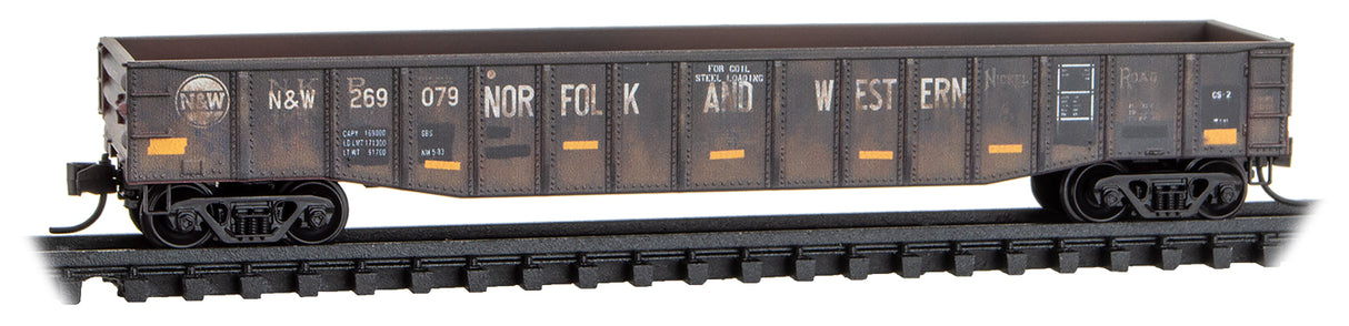 50' 15-Panel Fixed-End Gondola - Ready to Run -- Norfolk & Western #269079 (Weathered, Ex-NKP, black, NS Family Tree #4)
