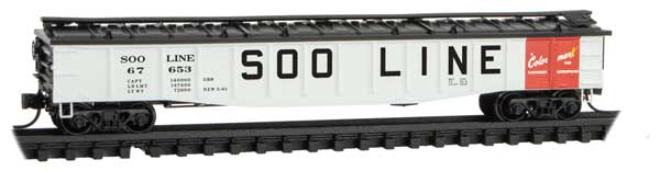 Micro-Trains 50' 14-Panel Covered Gondola w/Fixed Ends - Ready to Run -- Soo Line #67653 (white, black, red) - 489-10600016