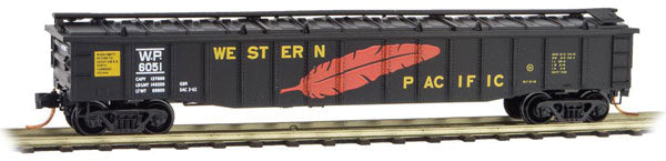Micro-Trains 106 00 220 50' Steel 15-Panel Covered Gondola w/Fixed Ends - Ready to Run -- Western Pacific #6051 (black, orange Feather, yellow)